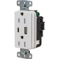Hubbell® 15 Amp 125 Volt Decorator Duplex Standard Outlet W/ Type A And C Usb Charger (White)
