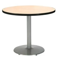Kfi 30 Round Pedestal Table. Natural Hpl Top, Round Silver Steel Base