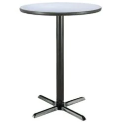 Kfi 30" Round Bar Height Pedestal Table Gray Nebula Laminate Top, Cast Iron Bas