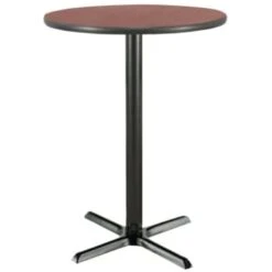 Kfi 30" Round Bar Height Pedestal Table Mahogany Laminate Top, Cast Iron Base