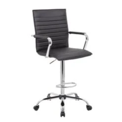 Boss Office Products Vinyl Ribbed Drafting Stool, Black