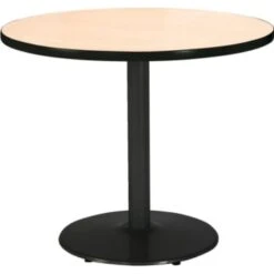 Kfi 30" Round Pedestal Table With Natural Top, Round Black Base