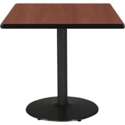 Kfi 30" Square Pedestal Table With Mahogany Top, Round Black Base