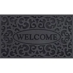 Apache Mills "welcome" Outdoor Floor Mat With Iron Gate Pattern, 18" X 30", Grey