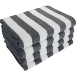 California Cabana Stripe Pool Towel, 30x70'' 15 Lbs/dz, White/grey, Case Of 24