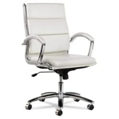Alera® Neratoli Mid-Back Swivel/tilt Chair, White Faux Leather, Chrome Frame