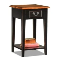 Leick Home One Drawer Square Side Table With Shelf,medium Oak And Slate Black