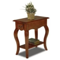 Leick Home One Drawer French Cabriole Leg Side Table With Shelf,brown Cherry