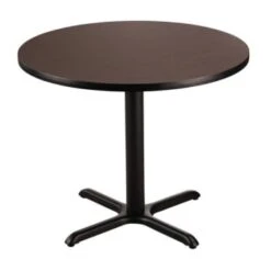 National Public Seating® Cafe Table "x" Base 30" Height 36" Round Mahogany Top