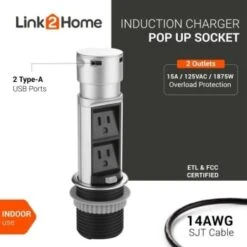 Link2home Space Saver Pop Up Outlet Station, 2 Power Outlets 15a, 2 Usb Ports -Household Supplies Store 212976 DetailedProductView6 Lg