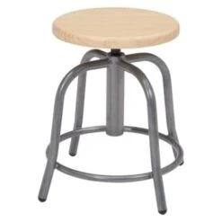 National Public Seating 19" - 25" Height Adjustable Swivel Stool, Wooden Seat