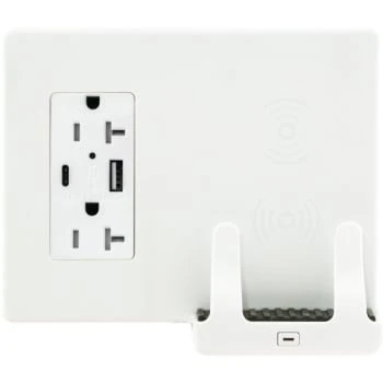 Hubbell® 20 Amp Duplex Standard Outlet W/ Type A And C Wireless Charger (White) 4 Hubbell® 20 Amp Duplex Standard Outlet W/ Type A And C Wireless Charger (White) - Image 2