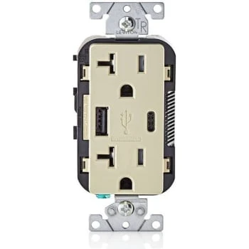 Leviton 20a Duplex Outlet W/type A And Type-C Usb Chargers, Ivory 3 Leviton 20a Duplex Outlet W/type A And Type-C Usb Chargers, Ivory