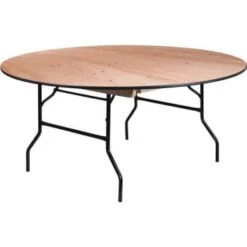 GENERIC 66 In. Natural Wood Tabletop Metal Frame Folding Table