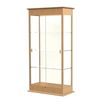 Ghent Waddell Varsity Lighted Natural Oak Case W/sliding Door/plaque Fabric Back 3 Ghent Waddell Varsity Lighted Natural Oak Case W/sliding Door/plaque Fabric Back