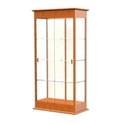 Ghent Waddell Varsity Lighted Cherry Oak Case W/sliding Door/plaque Fabric Back