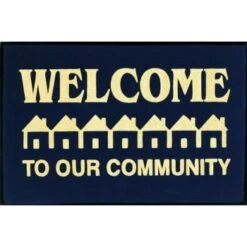 Welcome To Our Community Floor Mat, Navy, 3' X 2'
