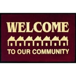 Welcome To Our Community Floor Mat, Maroon, 3' X 2'