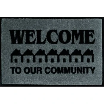 Welcome To Our Community Floor Mat, Charcoal, 3' X 2' 3 Welcome To Our Community Floor Mat, Charcoal, 3' X 2'
