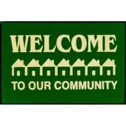 Welcome To Our Community Floor Mat, Hunter Green, 3' X 2'