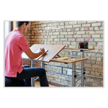 Safco Height-Adjust Split Level Drafting Table, Rectangular/square, Medium Oak 10 Safco Height-Adjust Split Level Drafting Table, Rectangular/square, Medium Oak - Image 8
