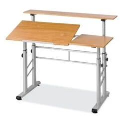 Safco Height-Adjust Split Level Drafting Table, Rectangular/square, Medium Oak
