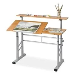 Safco Height-Adjust Split Level Drafting Table, Rectangular/square, Medium Oak 12 Safco Height-Adjust Split Level Drafting Table, Rectangular/square, Medium Oak -Household Supplies Store 296102 RightView Lg