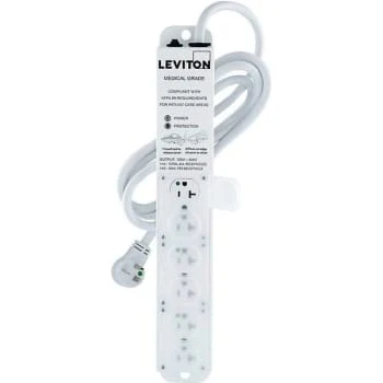 Leviton Med Grd Surge Prot 6-Outlet Power Strip 7ft 12-3 Sjt Cord, Beige 3 Leviton Med Grd Surge Prot 6-Outlet Power Strip 7ft 12-3 Sjt Cord, Beige