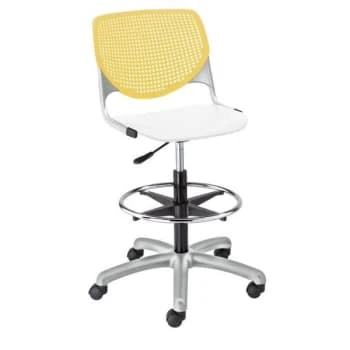 Kfi Seating Kool Drafting Stool, Yellow Back, White Seat 3 Kfi Seating Kool Drafting Stool, Yellow Back, White Seat