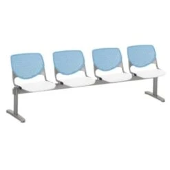 Kfi Seating Kool 4-Seat Reception Bench, Sky Blue Backs, White Seats