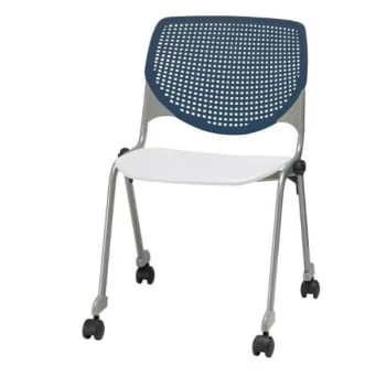 Kfi Seating Kool Stack Chair, Casters, Navy Back, White Seat 3 Kfi Seating Kool Stack Chair, Casters, Navy Back, White Seat
