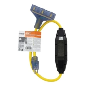 Prime Wire & Cable® SJTW 3 Ft 12/3-Gauge In-Line GFCI Triple-Tap Adapter W/ Primelight Indicator Light 4 Prime Wire & Cable® SJTW 3 Ft 12/3-Gauge In-Line GFCI Triple-Tap Adapter W/ Primelight Indicator Light - Image 2