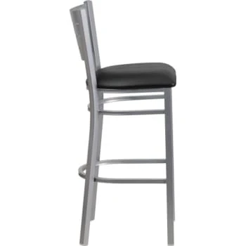 Flash Furniture Hercules Series Silver Slat Back Metal Restaurant Bar Stool Black Vinyl Seat 4 Flash Furniture Hercules Series Silver Slat Back Metal Restaurant Bar Stool Black Vinyl Seat - Image 2