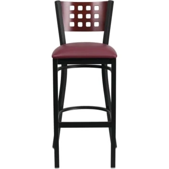 Flash Furniture Hercules Series Black Cutout Mahogany Back Metal Barstool Burgundy Vinyl Seat 6 Flash Furniture Hercules Series Black Cutout Mahogany Back Metal Barstool Burgundy Vinyl Seat - Image 4