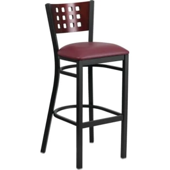 Flash Furniture Hercules Series Black Cutout Mahogany Back Metal Barstool Burgundy Vinyl Seat 3 Flash Furniture Hercules Series Black Cutout Mahogany Back Metal Barstool Burgundy Vinyl Seat