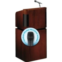 Oklahoma Sound Veneer Lectern & Wireless Handheld Package Mahogany On Walnut