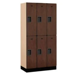 Salsbury Industries® Designer Two Tier Wood Locker, Mahogany, 3-Wide