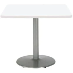 Kfi 36" Square Pedestal Table With Designer White Top, Round Silver Base