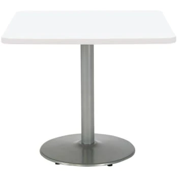 Kfi 36" Square Pedestal Table With Designer White Top, Round Silver Base 3 Kfi 36" Square Pedestal Table With Designer White Top, Round Silver Base