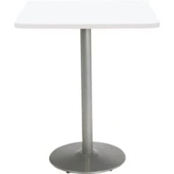 Kfi 36" Square Pedestal Table W/designer White Top, Round Silver Base, Bistro H