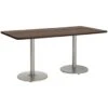 Kfi 36" X 72" Pedestal Table With Studio Teak Top, Brown Edge, Round Silver Ba 2 Kfi 36" X 72" Pedestal Table With Studio Teak Top, Brown Edge, Round Silver Ba -Household Supplies Store 953733 WebOnly Lg