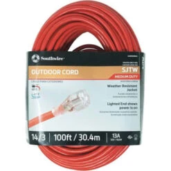 Southwire 100 Ft 14/3 Sjtw Medium-Duty 13 Amp Extension Cord W/lighted End